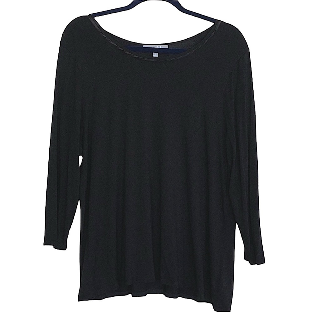 Marled Top Black Long Sleeve Satin Trim at Neckline XL